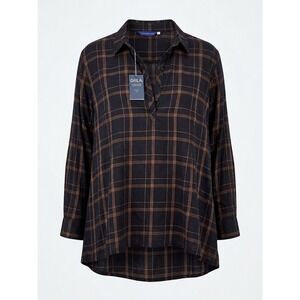 NWT GRLA Georg Roth Tunic Women L Blue Plaid Oversized Shirt Grunge Academia